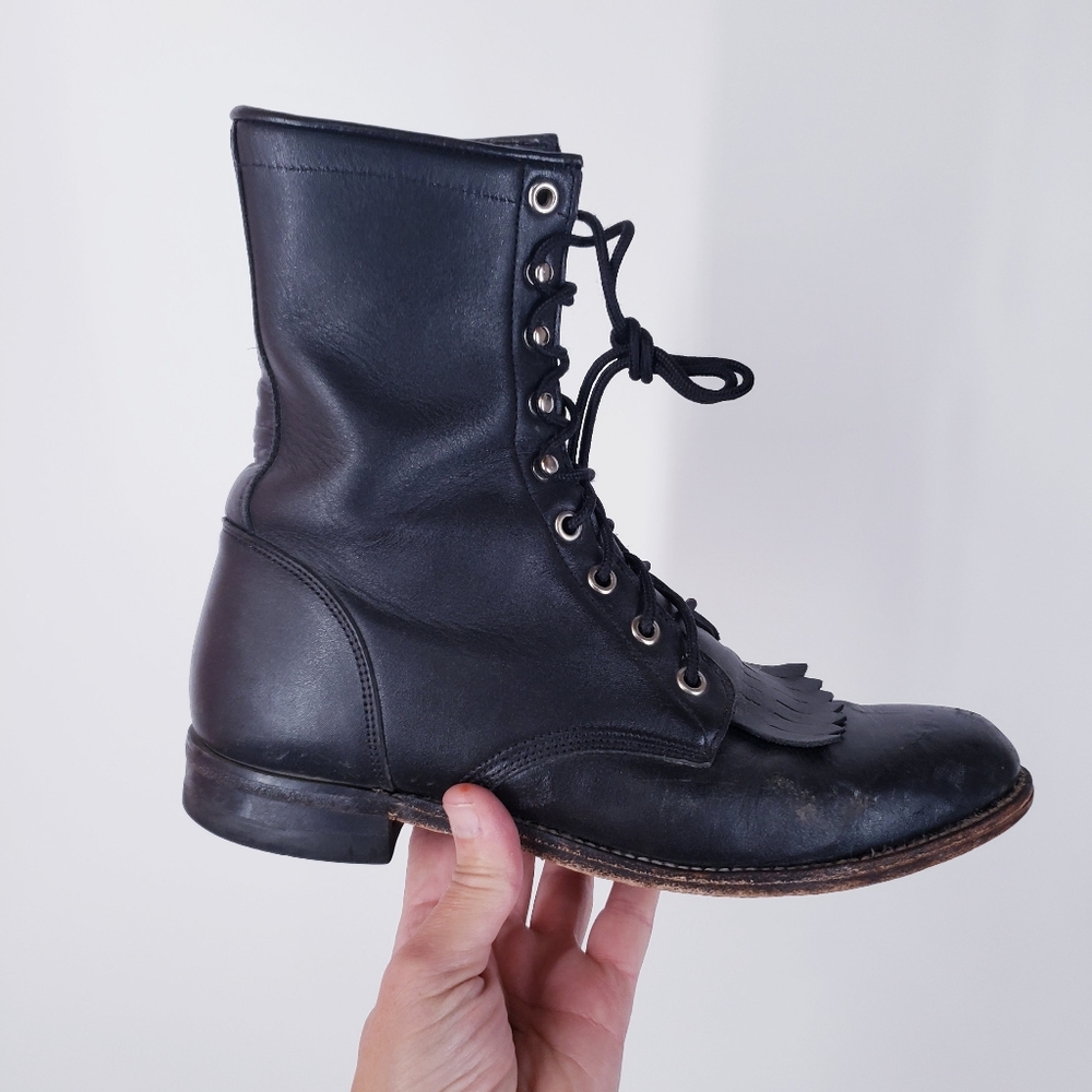 JUSTIN LACE-UP BOOTS, SIZE 8.5C